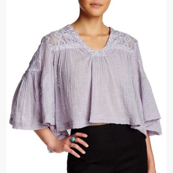 FREE PEOPLE Lavender Carry Me Away Gauze Top sz M - Picture 2 of 8